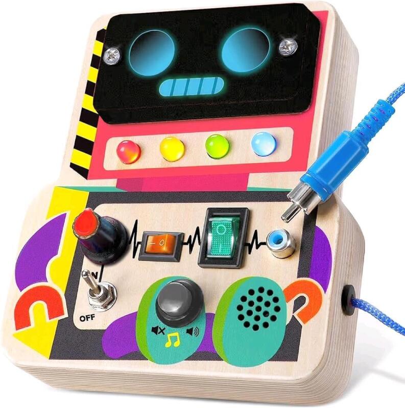 New Qiaike Montessori Toys : Robot Busy Board for Toddlers Aged 1-6 Years, Light Switch Sensory Educational Travel Toys Gifts