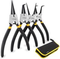 New Gunpla 4 Pcs 7 inch Circlip Pliers Kit, Heavy Duty Circlip Plier Set Internal External Straight Bent CR-V Steel Circlip Snap Ring Pliers Tool Kit with Storage Pouch for Circlips Assembly