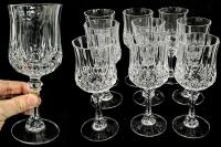 9 Unsigned Cristal D'Arques - Durand Longchamp (Clear) Wine / Cordial Glasses, Diamond-Cut Pattern, Faceted Stem, No Chips or Cracks
