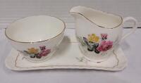 Vintage Adderley " Yellow & Pink Roses " Creamer , Sugar & Tray Set . All Ring True