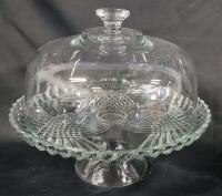 Clear Glass Pedestal Dessert Tray w/Lid . Measures 10" tall & 11 &frac34;" diameter