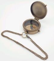 New Antique-Finish Brass Pocket Compass with Cover and Chain . See photos for size