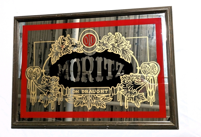 Vintage MORITZ On Draught Framed Bar Mirror (27.75" x 20" )