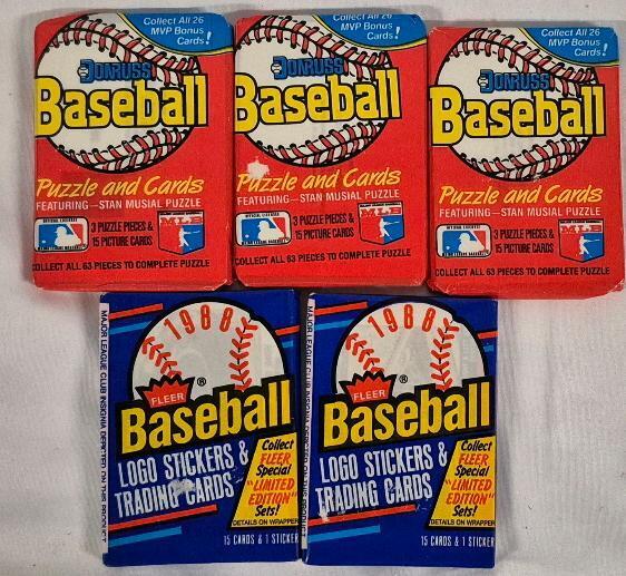 5 Packs 1988 Fleer & Donruss Trading Cards Baseball