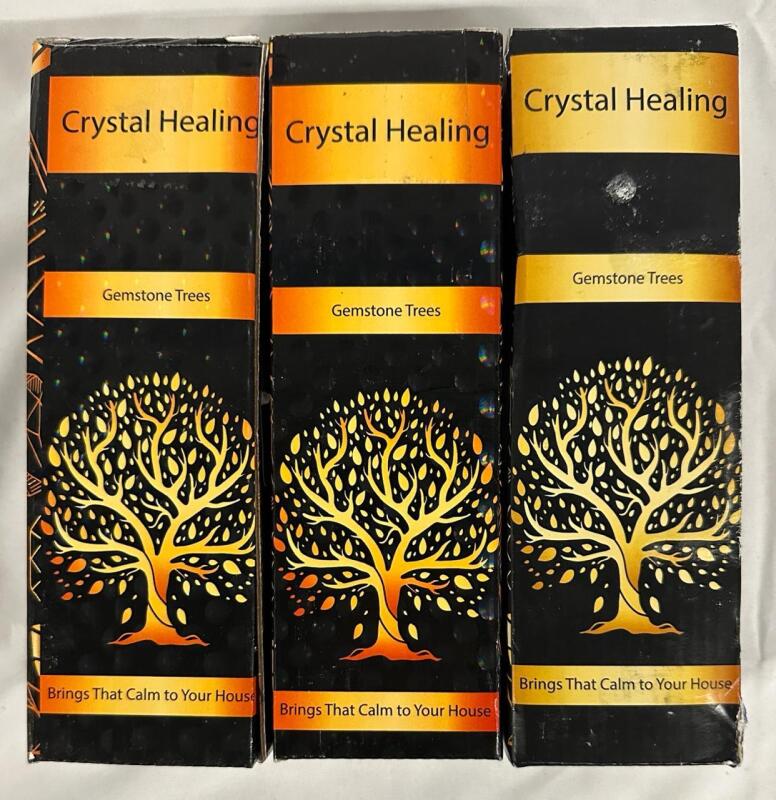 3 New Crystal Healing Gemstone Trees, Includes 2 Black Tourmaline and 1 Rose Quartz