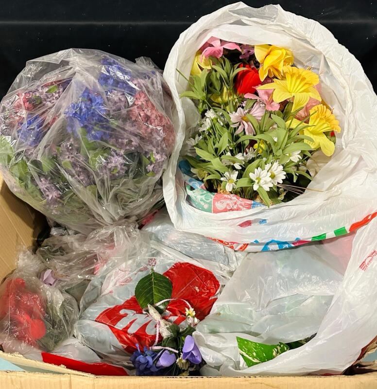 Large Box of Decorative Faux Flowers, Assorted