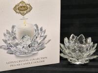 Beautiful Godinger Lotus Crystal Pillar Candle Holder with Original Box