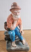 Garden Art Cement Old Man Sitting . Measures 12" Tall .