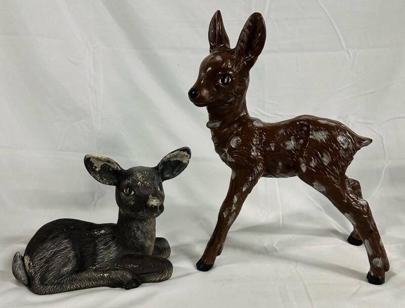 2 Deer/Fawn Bisque Porcelain Statues; Largest Measures 16&rdquo; Tall