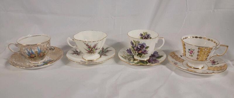 Four (4) Set Cups & Saucers , All Pieces Ring True . Hammersley , Colclough , Duchess & Royal Tuscan