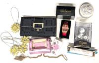 Assorted Vintage Watches + More : Joan Rivers Classics Collection, Elgin Panda Mini Clock, Liz Claiborne Wallet, Star Harmonica, Noble Metal Whistle, Elizabeth Aden Mini Cosmetic Case, 4 Magnetic Tie-Backs
