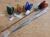 Garden Art Glass Tulip Flower Tea-Lite Holders w/Stake . Measures 22" Tall . Red , Blue , Green & Orange Glass Flowers