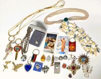 Assorted Vintage Jewelry, Keychains, Religious Medallions ++