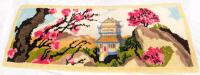 Large Vintage 62.5" Long &times; 23" Wide Japanese-Themed Rug Hooking Rug / Tapestry / Couch Cover