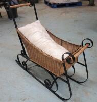 Home Decor Wicker & Metal Sled . Measures 10"&times;26.5"&times;30"