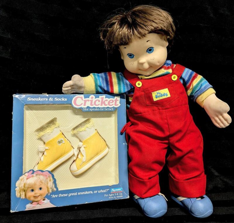 Vintage 19" MY BUDDY Doll (The Inspiration Behind Chucky!) With Socks / Shoes & As-New 1986 CRICKET Sneakers & Socks