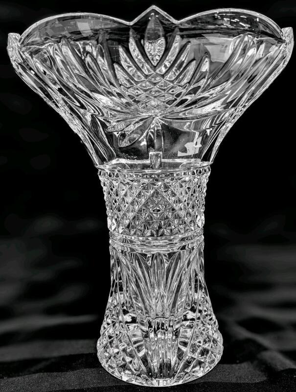 Huge GODINGER Clear Cut Crystal Shannon Peony Vase 11.75" Tall