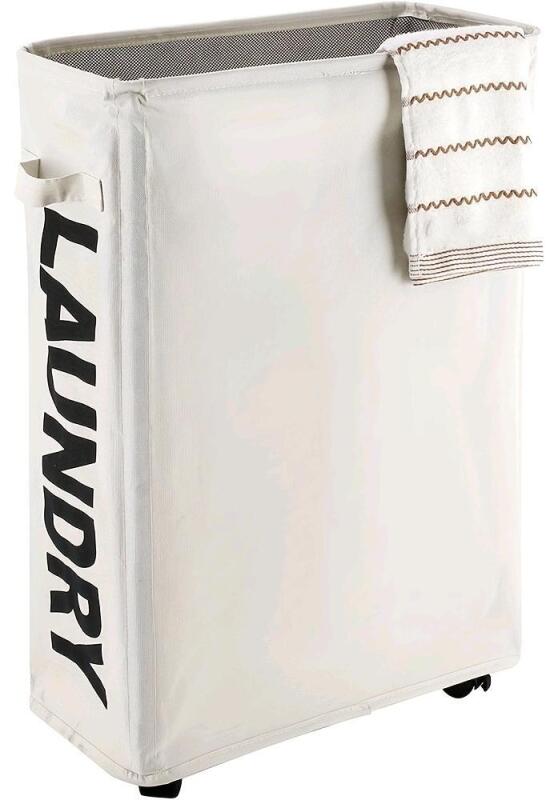 New 22" Tall Slim Rolling Canvas Laundry Bag, Easy to Assemble, Folds Nearly Flat