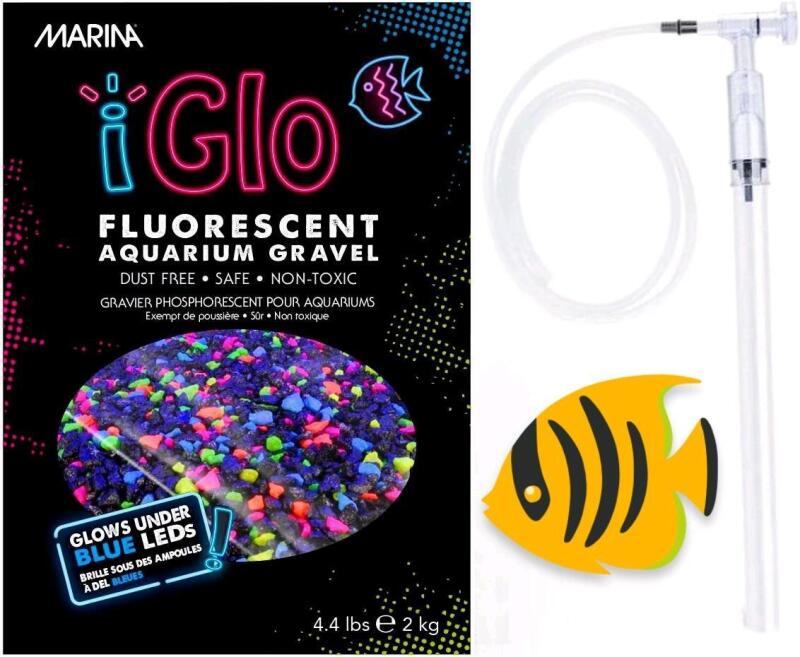 New Marina iGlo Fluorescent Aquarium Gravel - Galaxy - 2 kg & Jeneca Aquarium Gravel Cleaner