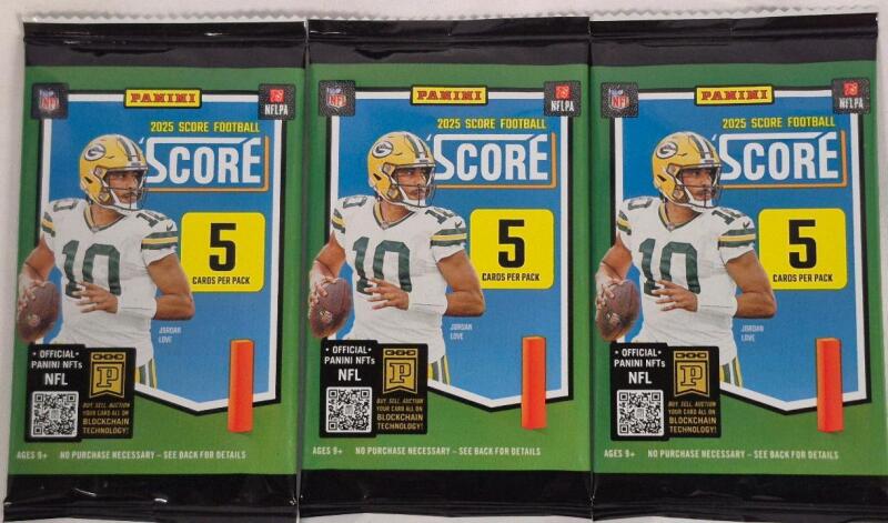 2025 Panini Score Football 3 Retail Packs, 5 Cards Each, Jordan Love Cover, Orange Parallels, NFL Licensed