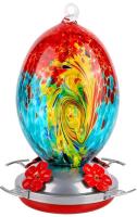 New REZIPO Glass Hummingbird Feeder for Outdoors Hand Blown Glass 30 Ounces Colorful Patio Garden Hummingbird Feeder with Hooks, Brush and Service Card