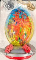 REZIPO Glass Hummingbird Feeder for Outdoors Hand Blown Glass 30 Ounces Colorful Patio Garden Hummingbird Feeder with Hooks, Brush and Service Card