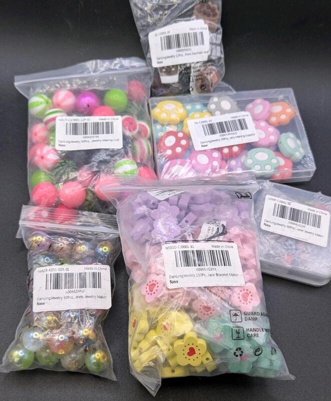 6 New Packs of Beads Crafting, Jewelry Making: Wood, Plastic, Silicone+