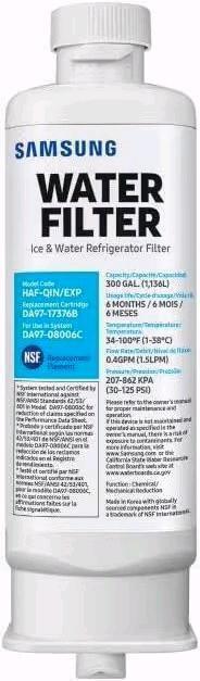 New Genuine SAMSUNG Filter for Refrigerator Water and Ice, Carbon Block Filtration, Reduces 99% of Harmful Contaminants for Clean, Clear Drinking Water, 6-Month Life, HAF-Qin/EXP, 1 Pack