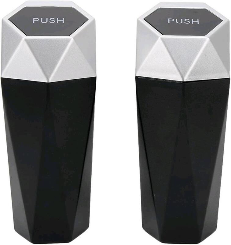 2 New Mini Car Trash Bins, Waterproof Plastic Automotive Garbage Can Multiple Purpose with Push Lid (Silver)