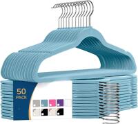 New 50-Pack ZOBER Light Blue Premium Soft Textured Velvet Hangers