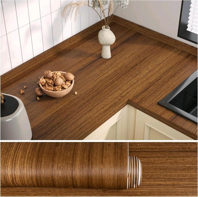 New VEELIKE 15.7''x354'' Brown Wood Contact Paper Peel and Stick Waterproof Kitchen Countertop Contact Paper Wood Wallpaper Textured Wood Grain Contact Paper for Cabinets Table Adhesive Wood Vinyl Wrap