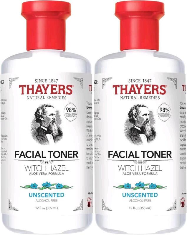 2 New THAYERS Alcohol-Free, Hydrating, Unscented Witch Hazel Facial Toner with Aloe Vera Formula, Suitable for All Skin Types, Even Sensitive, Dermatologist Tested For Safety, Vegan, Cruelty-Free, 355ml