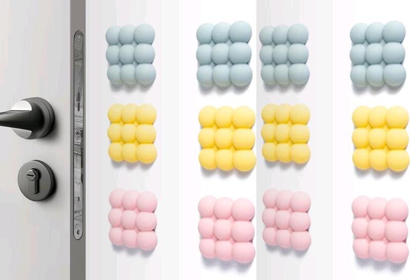 12 New Door Stoppers Wall Protector, Strongest Wall Door Handle Stopper, Self Adhesive, Cute Wall Shield Cushion, Door Bumper (Square 1.8inch)