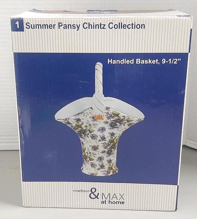 New Madison & Max Summer Pansy Chintz Collection Handled Basket