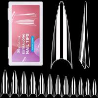 New Melous Half XXXL Stiletto Nail Tips, Melous 600 PCS Full Cover Stright Clear False Nail Tips Gel x Nail Tips