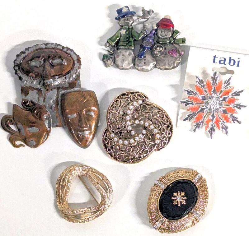 6 Vintage Brooches Up To 3.15" Long