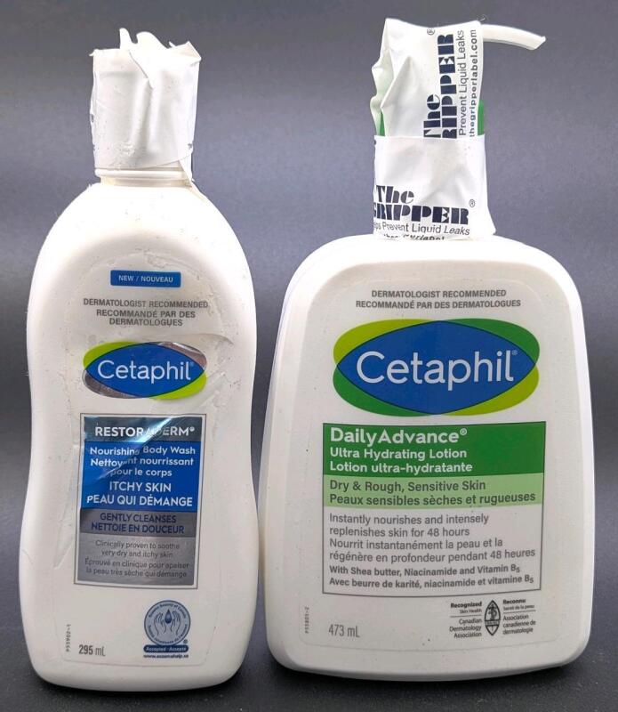 New CETAPHIL Restoraderm Itchy Skin Gentle Body Wash (Crack in Bottle) & Daily Advance Ultra Hydrating Lotion