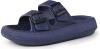 New Size 15-16W / 14-15M Unisex WEWEYA 2 Buckle Pillow Slides, Flat Athletic Sport Outdoor Sandal, Blue