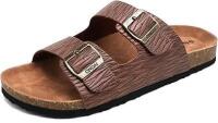 New Size 8 Mens ONCAI Beach Slides, Cork Sandals With Adjustable Straps, Woodgrain Khaki