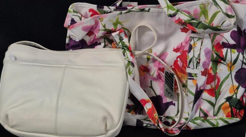 Rafy Floral Canvas Tote Bag & White Faux Leather Crossbody Purse Set, Floral Print, Adjustable Straps