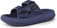 New Size 7-7.5W / 5-6M Unisex WEWEYA 2 Buckle Pillow Slides, Flat Athletic Sport Outdoor Sandal, Blue