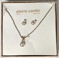 Vintage Faux Pearl Necklace & Earrings Set in Pierre Cardin Box. 18" Chain Magnetic