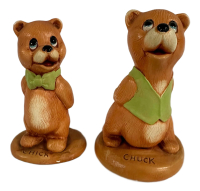 Vintage Signed Moorcroft Chick & Chuck Ceramic Bear Figurine Pair, UK, Signed, 4-4.75" Tall Collectibles