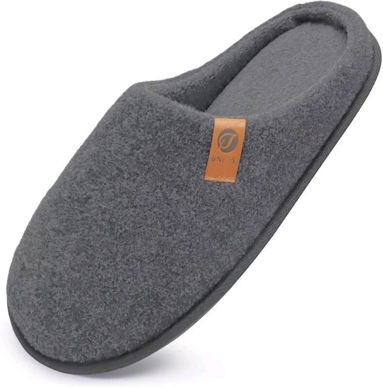 New Size 13 Men's ONCAI Cozy Memory Foam Felt Scuff Slippers Slip On Warm House Shoes Indoor/Outdoor With Best Arch Support, Grey
