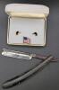 Vintage Straight Razor With Tortoiseshell & Wood Handle + Pair of Ducks Unlimited-Style Earrings + US Flag Pin