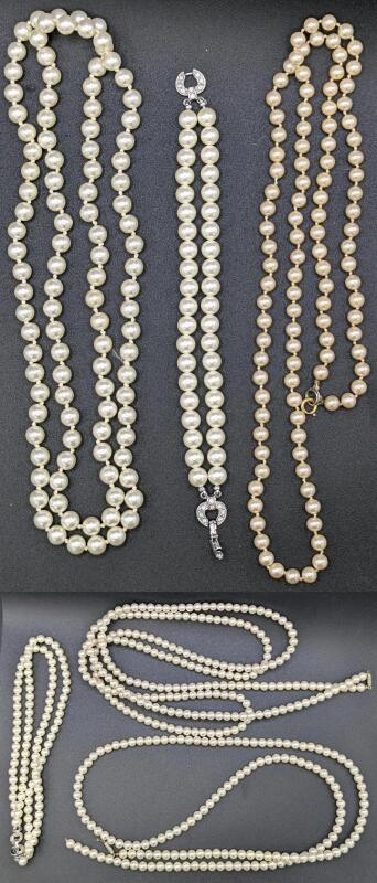 Vintage Faux Pearl Necklaces + Bracelet Up To 46" Long, Some Missing Stones, One Pearl Necklace Broken At Clasp