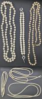 Vintage Faux Pearl Necklaces + Bracelet Up To 46" Long, Some Missing Stones, One Pearl Necklace Broken At Clasp