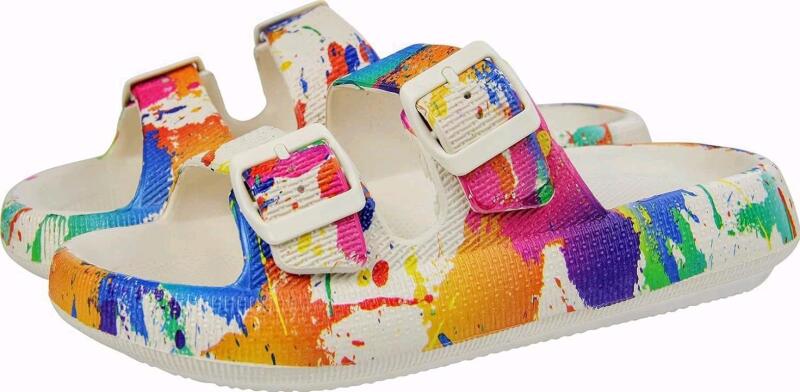 New Size 11-11.5W / 10-10.5M Unisex WEWEYA 2 Buckle Pillow Slides, Flat Athletic Sport Outdoor Sandal,