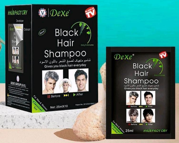 [EXP 07/2027] DEXE As-Seen-On-TV Unisex BLACK HAIR SHAMPOO, 10&times; 25ML Dye Packets