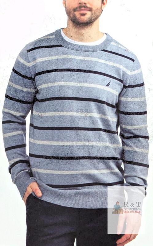 New Size XL Men's NAUTICA Cotton Blend Lightweight Striped Crewneck Sweater